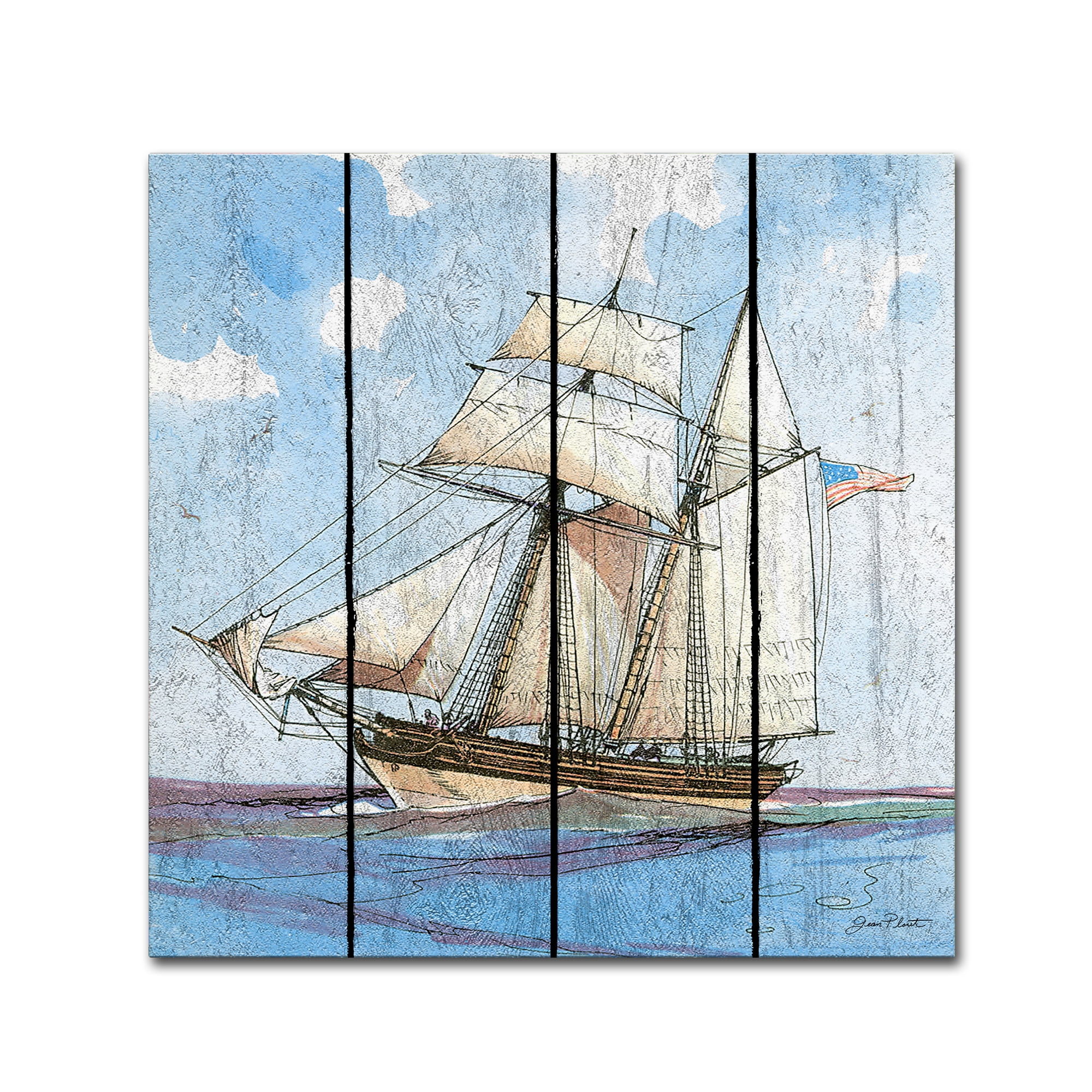 Jean Plout Nautical Ships Blue and Beige Canvas Art