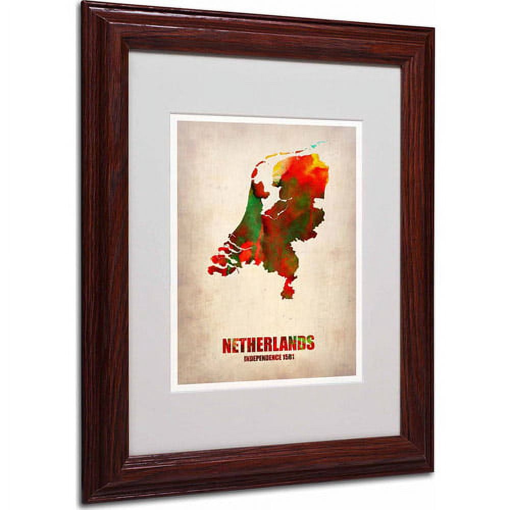 Trademark Fine Art "Netherlands Watercolor Map" Matted Framed Art by Naxart, Wood Frame