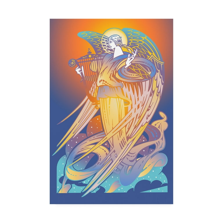 Trademark Fine Art 'New Angel With Harp' Canvas Art by David