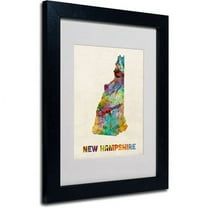 Trademark Fine Art "New Hampshire Map" Matted Framed Art by Michael Tompsett, Black Frame