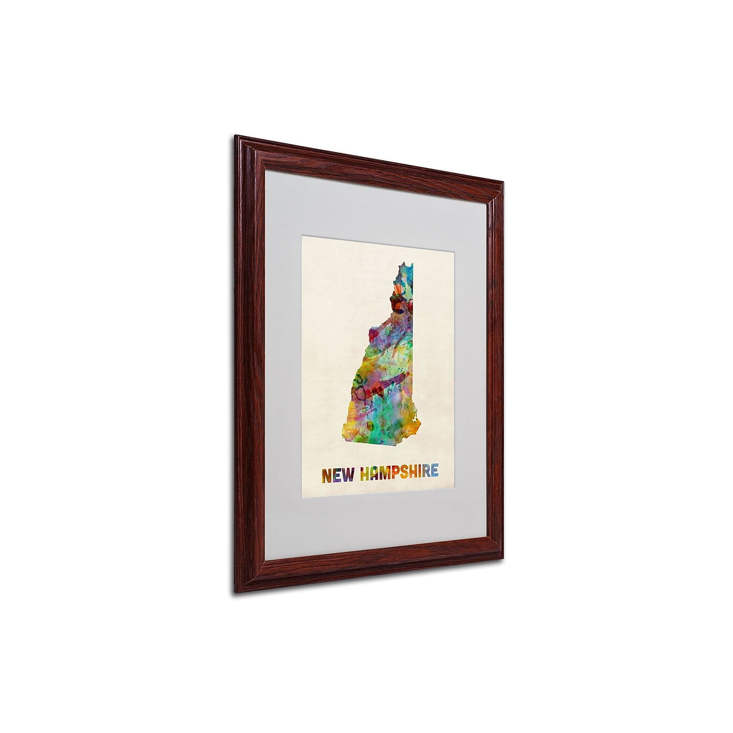 Trademark Fine Art "New Hampshire Map" Matted Framed Art by Michael Tompsett, Wood Frame