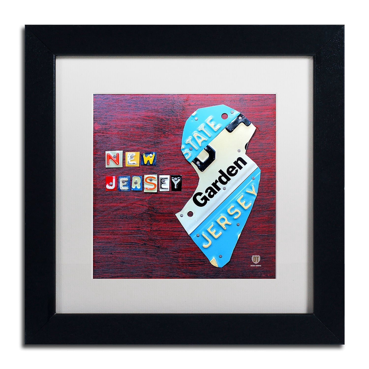 Trademark Fine Art 'New Jersey License Plate Map' Canvas Art by Design Turnpike, White Matte, Black Frame