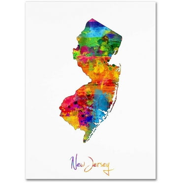 Trademark Fine Art "New Jersey Map" Canvas Art by Michael Tompsett