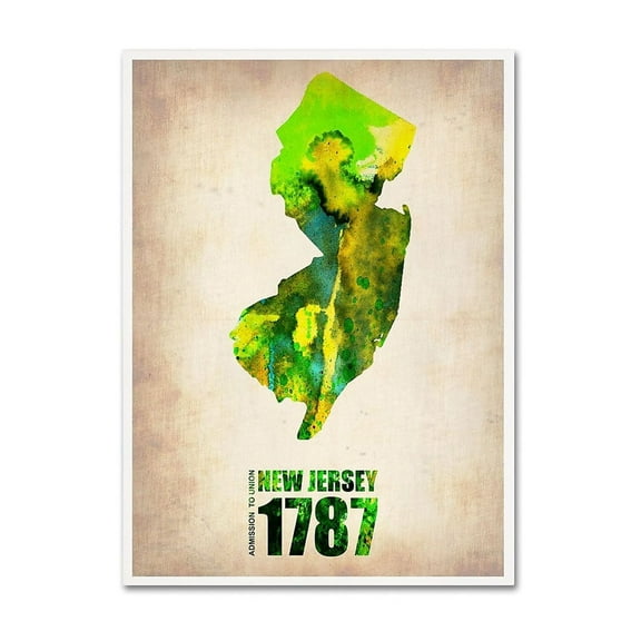 Trademark Fine Art "New Jersey Watercolor Map" Canvas Art by Naxart