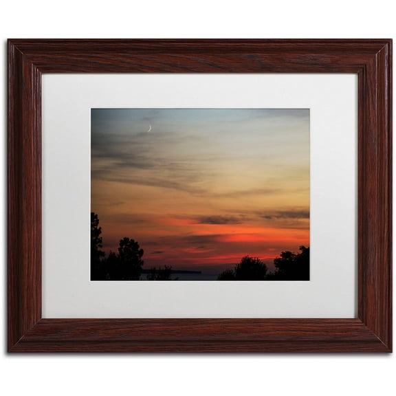 Trademark Fine Art "New Moon Sunset" Canvas Art by Kurt Shaffer, White Matte, Wood Frame