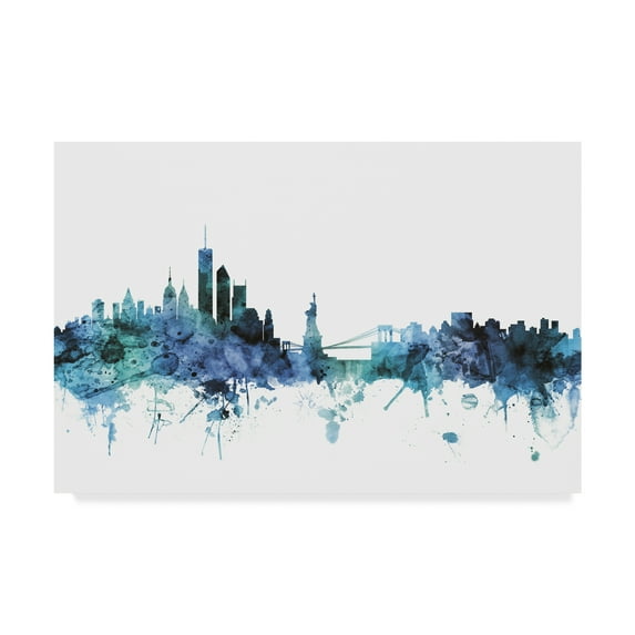 Trademark Fine Art 'New York Blue Teal Skyline' Canvas Art by Michael Tompsett