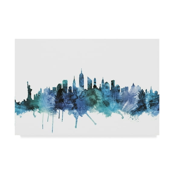 Trademark Fine Art 'New York City Blue Teal Skyline' Canvas Art by Michael Tompsett