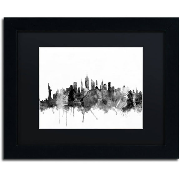 Trademark Fine Art "New York City Skyline B&W" Canvas Art by Michael Tompsett, Black Matte, Black Frame
