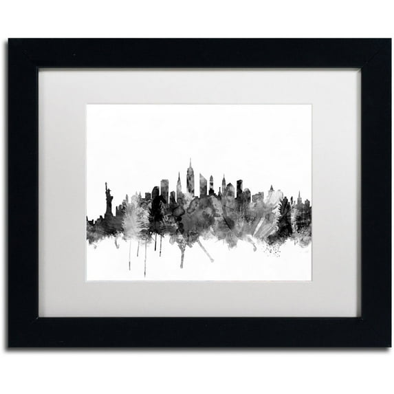Trademark Fine Art "New York City Skyline B&W" Canvas Art by Michael Tompsett, White Matte, Black Frame