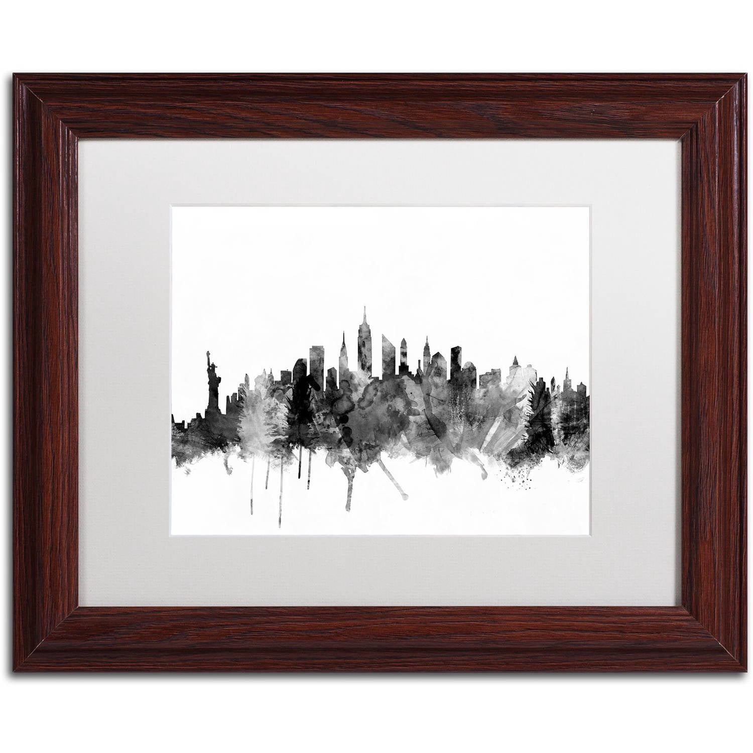 Trademark Fine Art "New York City Skyline B&W" Canvas Art by Michael Tompsett, White Matte, Wood Frame