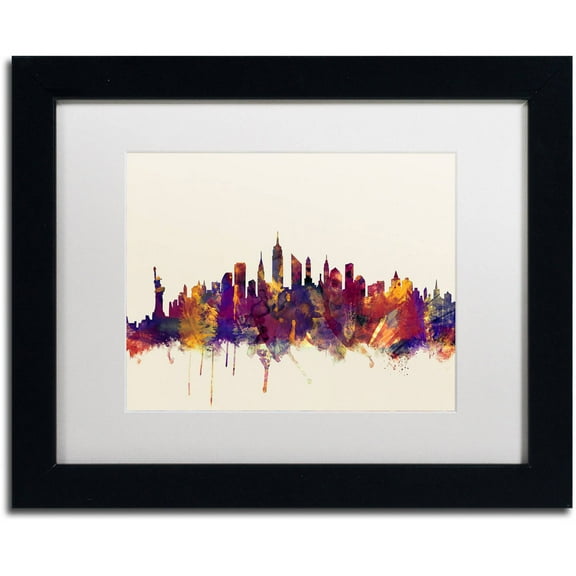 Trademark Fine Art "New York City Skyline" Canvas Art by Michael Tompsett, White Matte, Black Frame