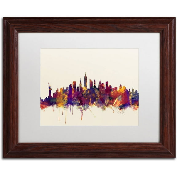 Trademark Fine Art "New York City Skyline" Canvas Art by Michael Tompsett, White Matte, Wood Frame