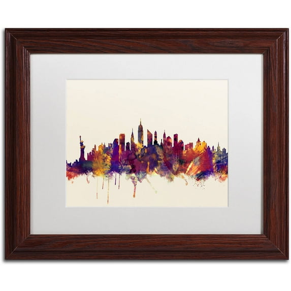 Trademark Fine Art "New York City Skyline" Canvas Art by Michael Tompsett, White Matte, Wood Frame