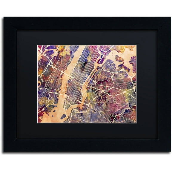 Trademark Fine Art "New York City Street Map" Canvas Art by Michael Tompsett, Black Matte, Black Frame