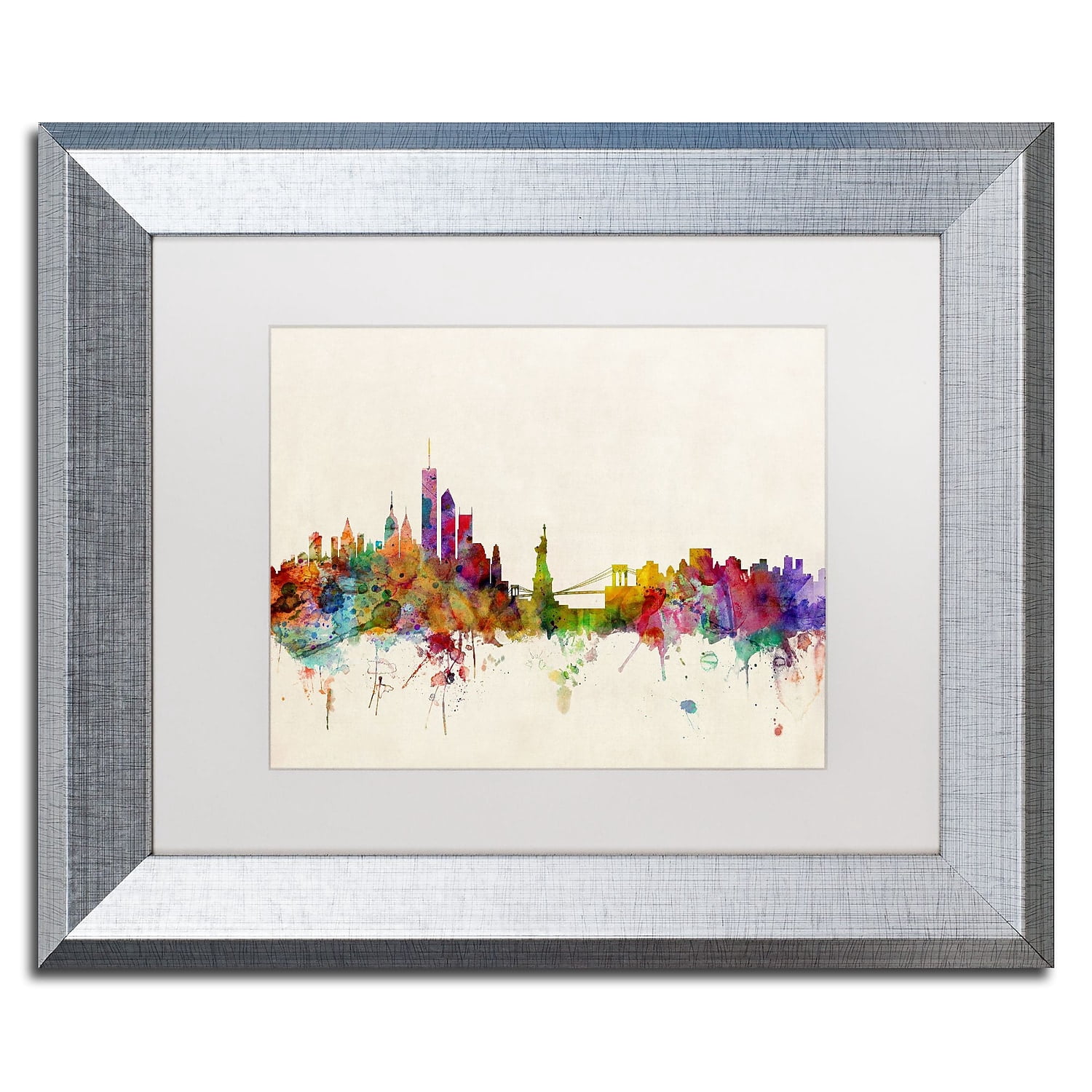 Trademark Fine Art "New York, New York" Canvas Art by Michael Tompsett White Matte, Silver Frame