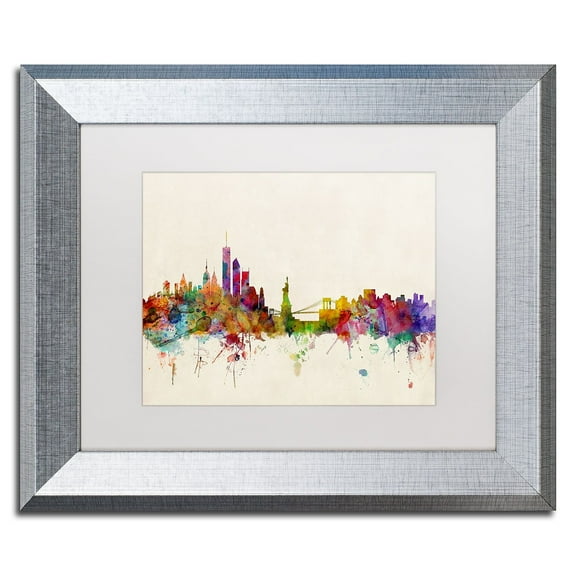 Trademark Fine Art "New York, New York" Canvas Art by Michael Tompsett White Matte, Silver Frame