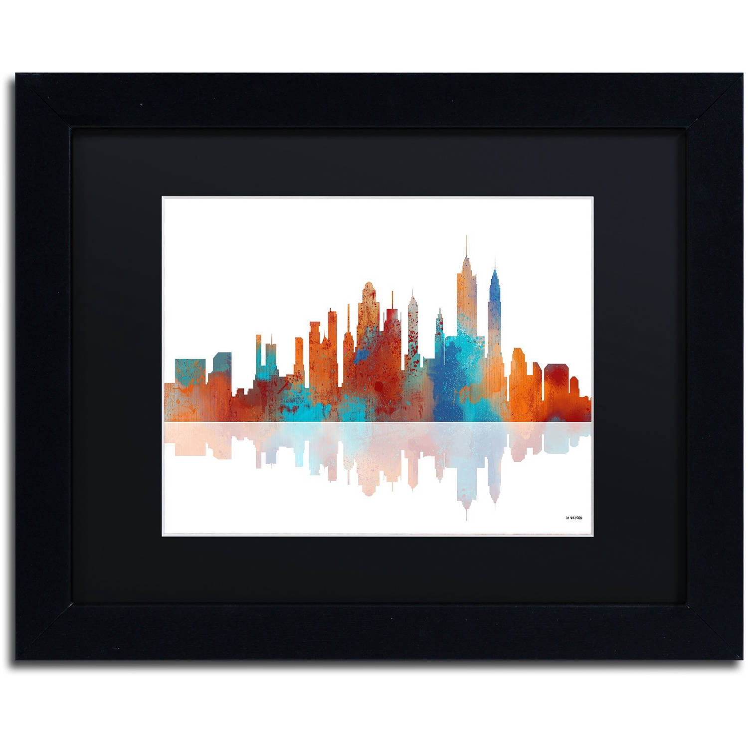 Trademark Fine Art "New York New York Skyline 2" Canvas Art by Marlene Watson Black Matte, Black Frame