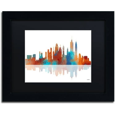 Trademark Fine Art "New York New York Skyline 2" Canvas Art by Marlene Watson Black Matte, Black Frame