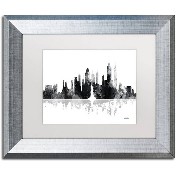 Trademark Fine Art "New York New York Skyline BG-1" Canvas Art by Marlene Watson, White Matte, Silver Frame