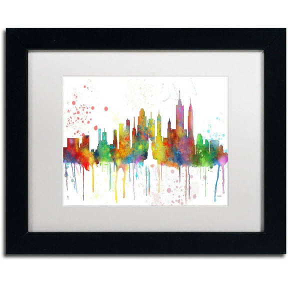 Trademark Fine Art "New York New York Skyline Mclr-1" Canvas Art by Marlene Watson, White Matte, Black Frame