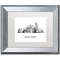 Trademark Fine Art 'New York New York Skyline WB-BW' Canvas Art by Marlene Watson, White Matte, Silver Frame