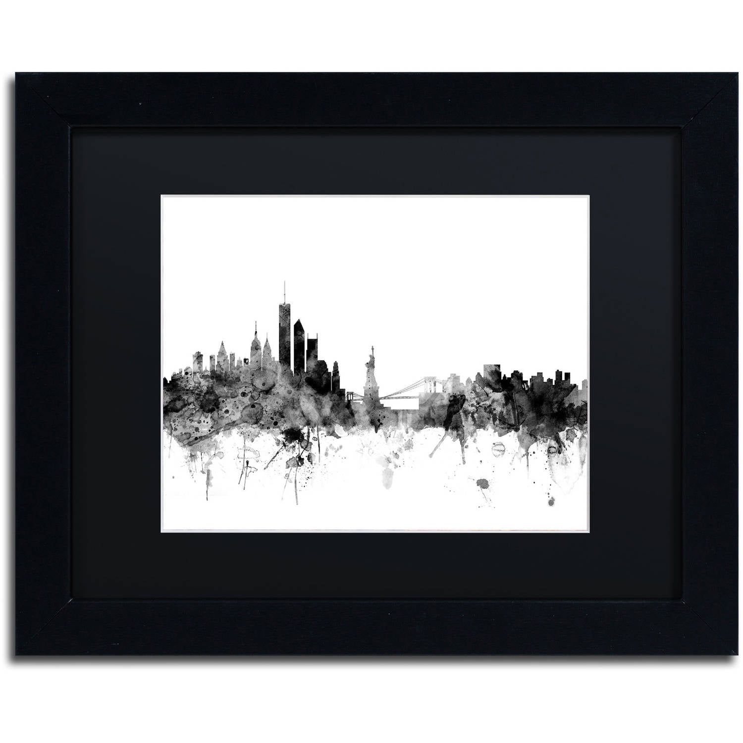 Trademark Fine Art "New York Skyline B&W" Canvas Art by Michael Tompsett, Black Matte, Black Frame