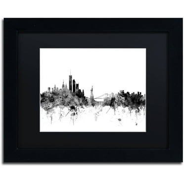 Trademark Fine Art "New York Skyline B&W" Canvas Art by Michael Tompsett, Black Matte, Black Frame