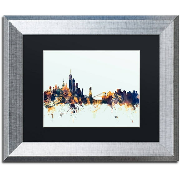 Trademark Fine Art "New York Skyline Blue" Canvas Art by Michael Tompsett, Black Matte, Silver Frame