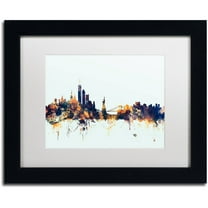 Trademark Fine Art "New York Skyline Blue" Canvas Art by Michael Tompsett, White Matte, Black Frame