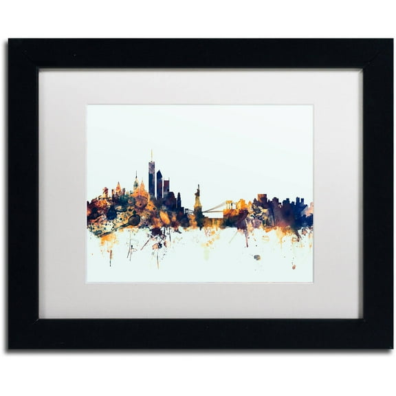 Trademark Fine Art "New York Skyline Blue" Canvas Art by Michael Tompsett, White Matte, Black Frame