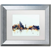 Trademark Fine Art "New York Skyline Blue" Canvas Art by Michael Tompsett, White Matte, Silver Frame