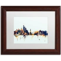 Trademark Fine Art "New York Skyline Blue" Canvas Art by Michael Tompsett, White Matte, Wood Frame
