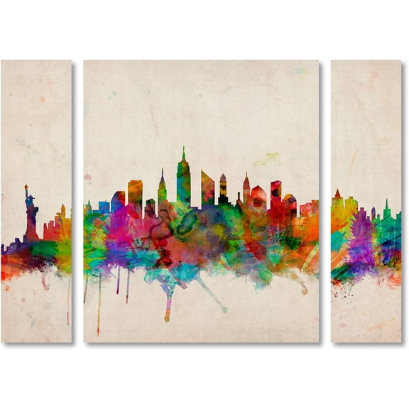 Trademark Fine Art "New York Skyline" Canvas Art by Michael Tompsett Three Panel Set