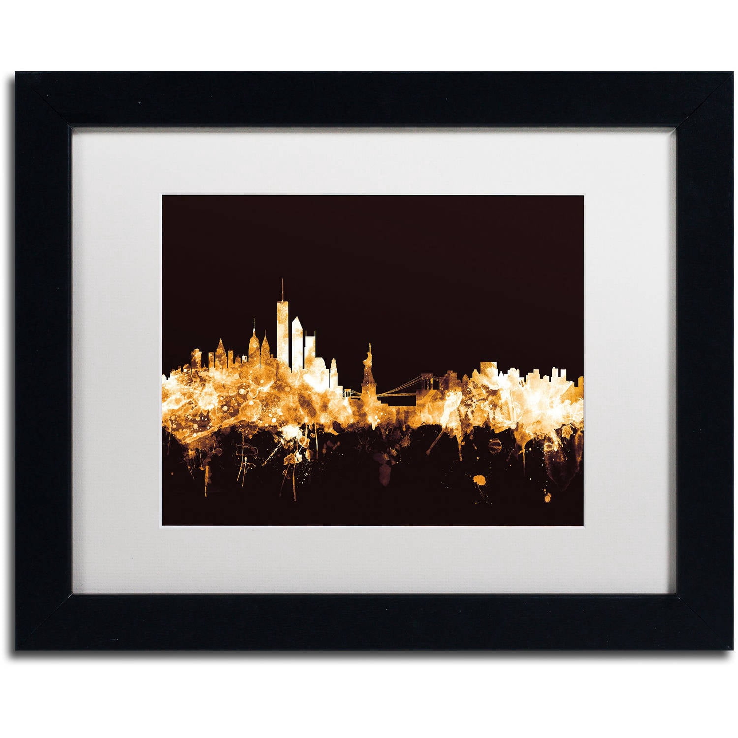 Trademark Fine Art "New York Skyline Gold" Canvas Art by Michael Tompsett, White Matte, Black Frame