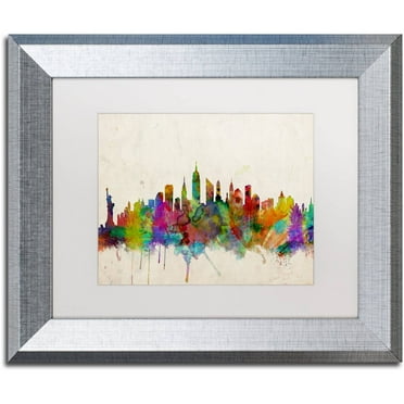 Trademark Fine Art "New York Skyline II" Canvas Art by Michael Tompsett White Matte, Silver Frame