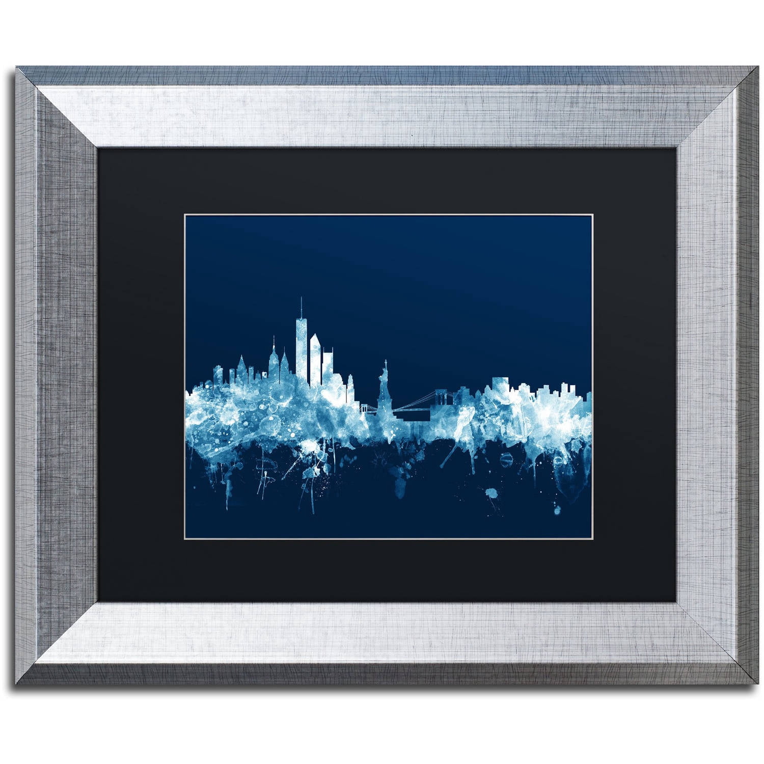 Trademark Fine Art "New York Skyline Navy" Canvas Art by Michael Tompsett, Black Matte, Silver Frame