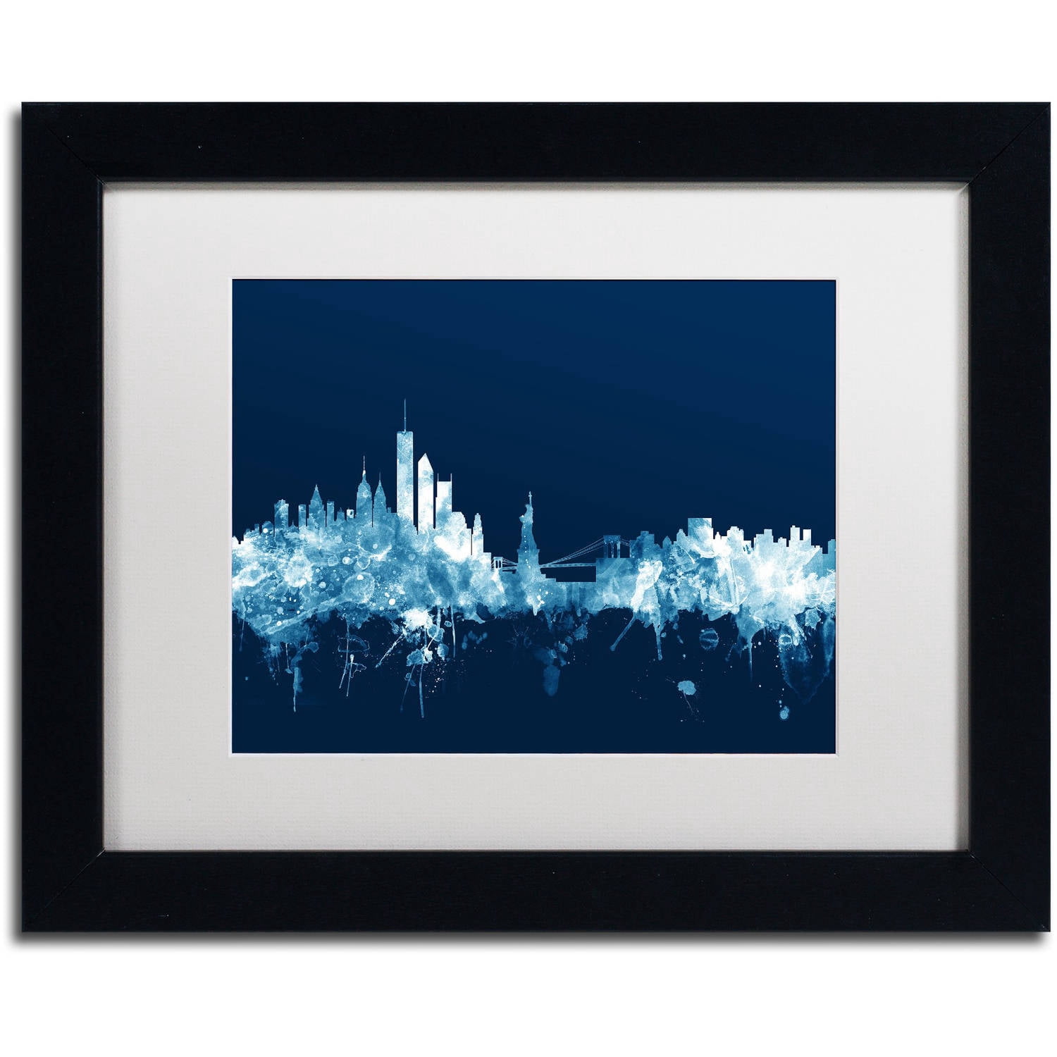 Trademark Fine Art "New York Skyline Navy" Canvas Art by Michael Tompsett, White Matte, Black Frame