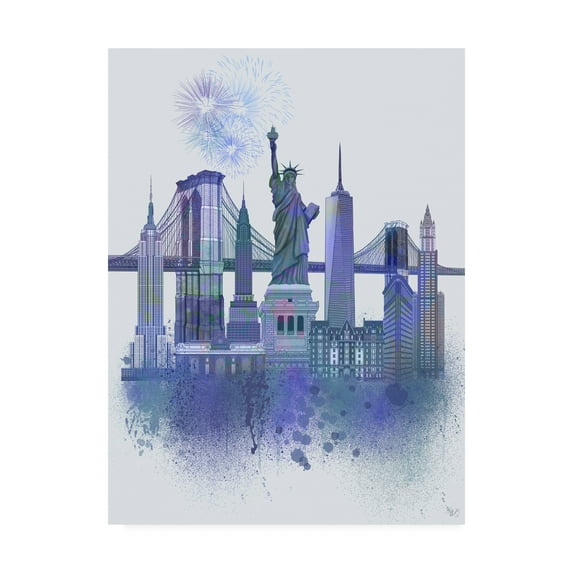 Trademark Fine Art 'New York Skyline Watercolor Splash Blue' Canvas Art by Fab Funky