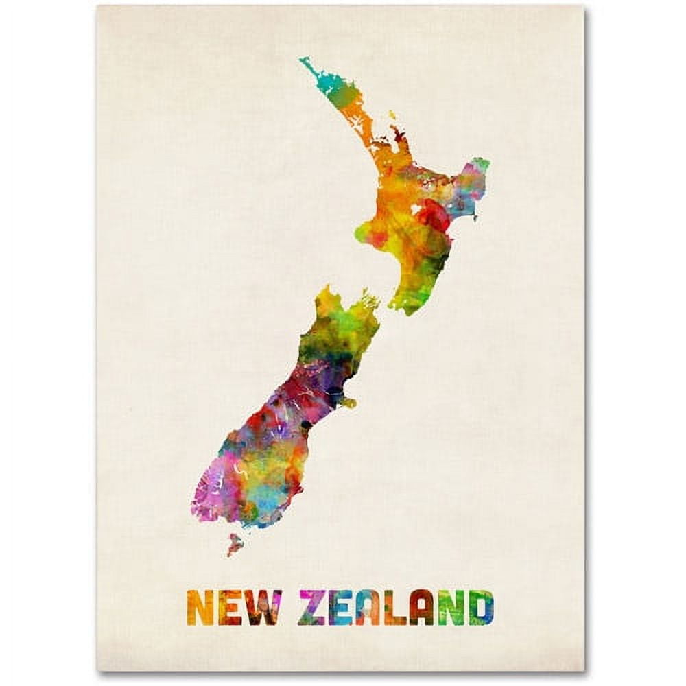 Trademark Fine Art "New Zealand Watercolor Map" Canvas Art by Michael Tompsett