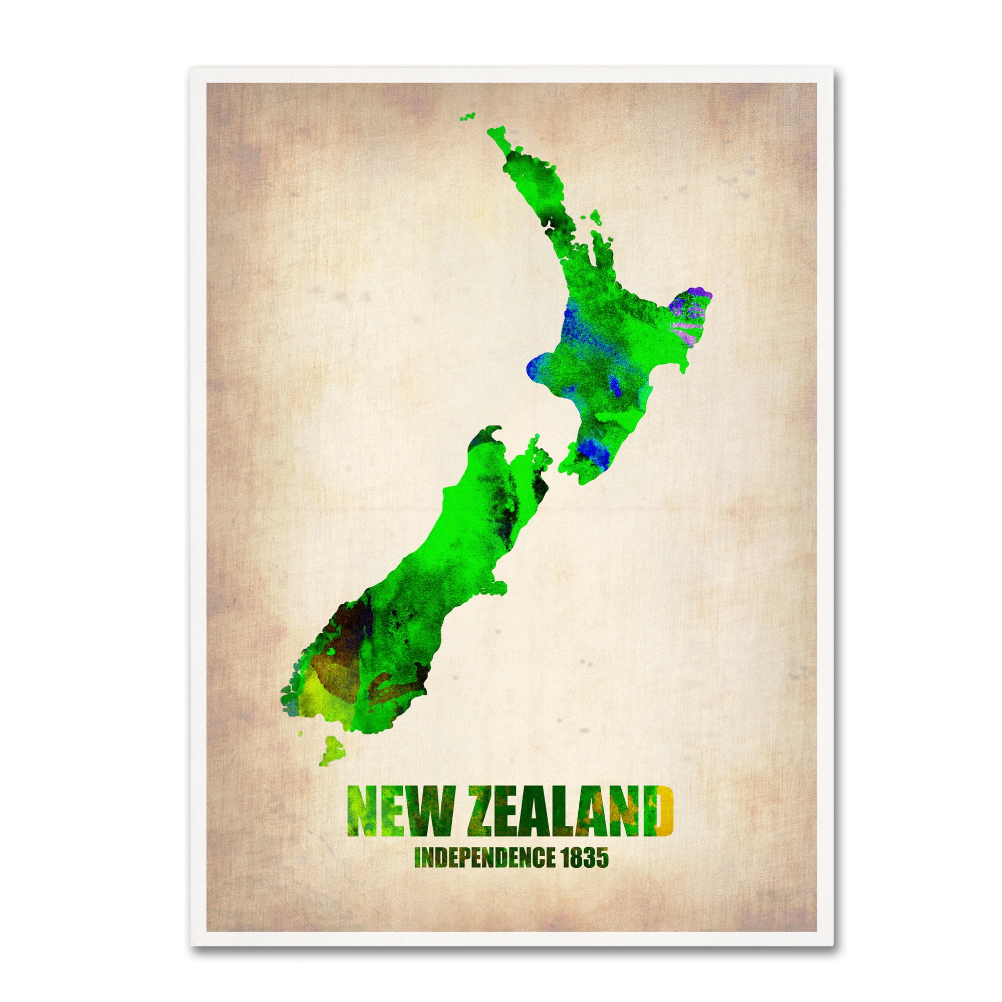 Trademark Fine Art "New Zealand Watercolor Map" Canvas Art by Naxart