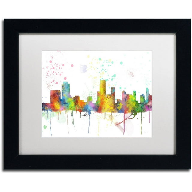 Trademark Fine Art "Newark New Jersey Skyline Mclr-1" Canvas Art by Marlene Watson, White Matte, Black Frame