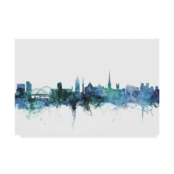 Trademark Fine Art 'Newcastle England Blue Teal Skyline' Canvas Art by Michael Tompsett