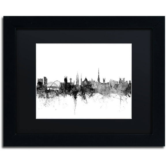 Trademark Fine Art "Newcastle England Skyline B&W" Canvas Art by Michael Tompsett, Black Matte, Black Frame