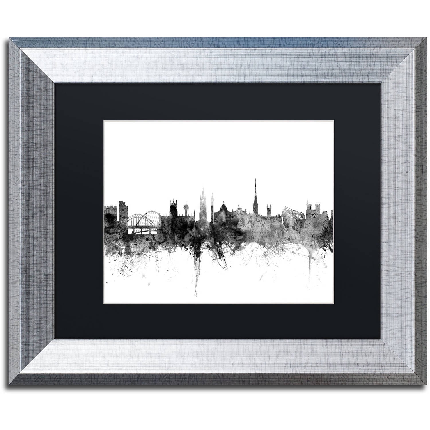 Trademark Fine Art "Newcastle England Skyline B&W" Canvas Art by Michael Tompsett, Black Matte, Silver Frame