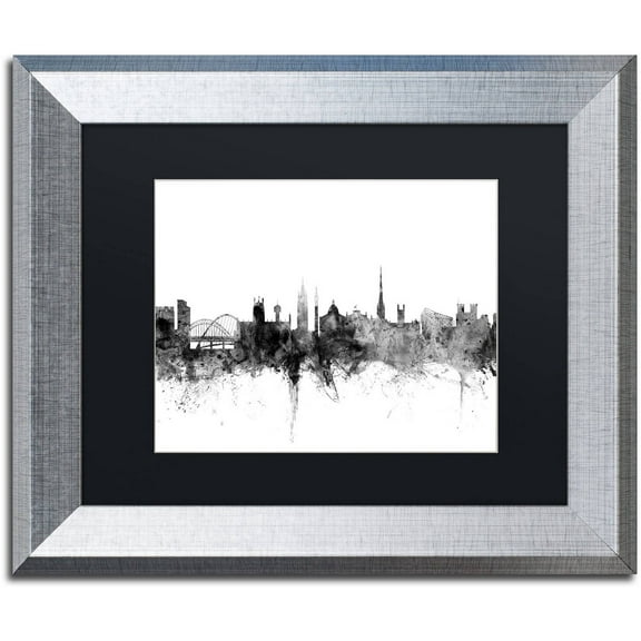 Trademark Fine Art "Newcastle England Skyline B&W" Canvas Art by Michael Tompsett, Black Matte, Silver Frame