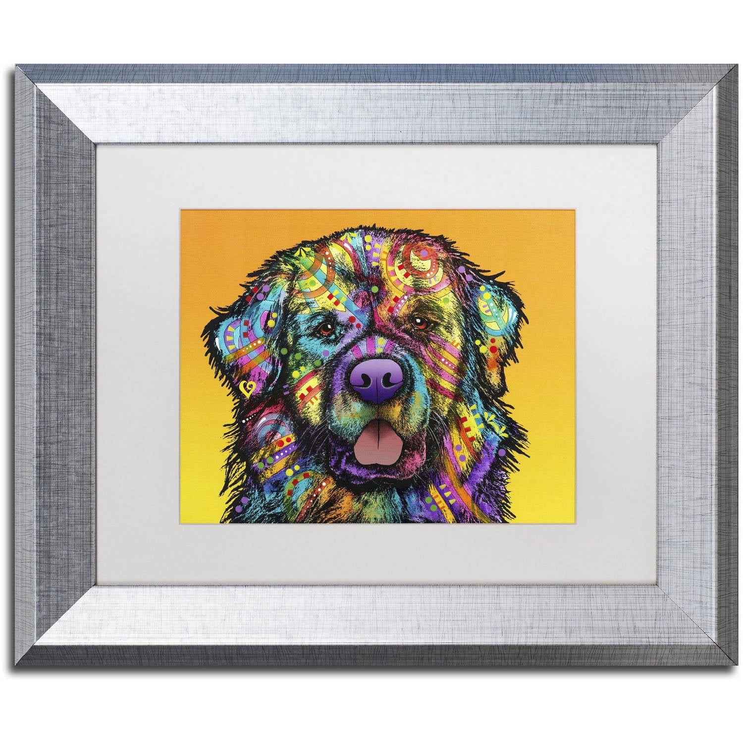 Trademark Fine Art 'Newfie' Canvas Art by Dean Russo, White Matte, Silver Frame
