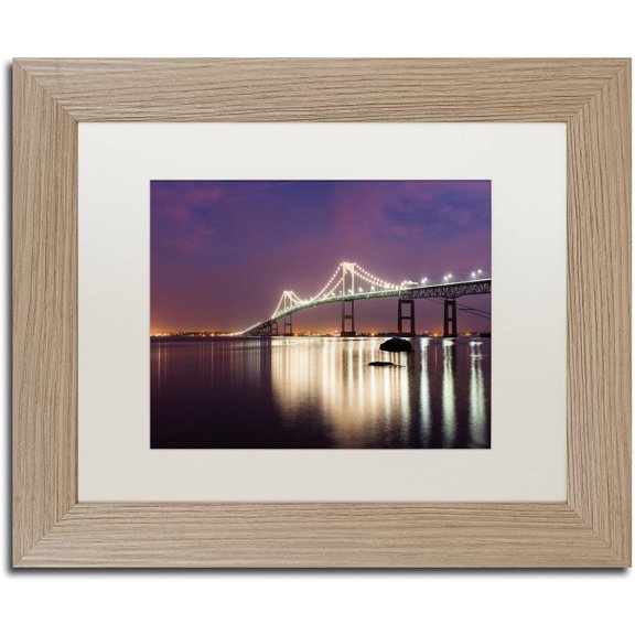 Trademark Fine Art "Newport Bridge Dusk" Canvas Art by Michael Blanchette Photography White Matte, Birch Frame