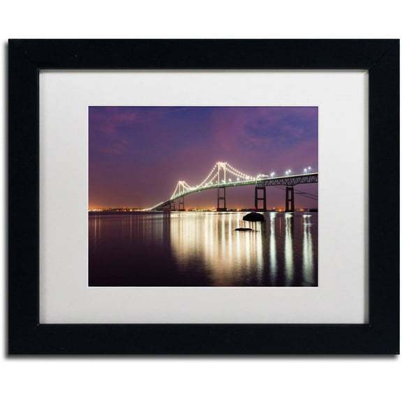 Trademark Fine Art "Newport Bridge Dusk" Canvas Art by Michael Blanchette Photography White Matte, Black Frame