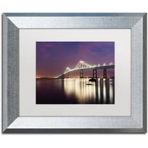 Trademark Fine Art "Newport Bridge Dusk" Canvas Art by Michael Blanchette Photography White Matte, Silver Frame