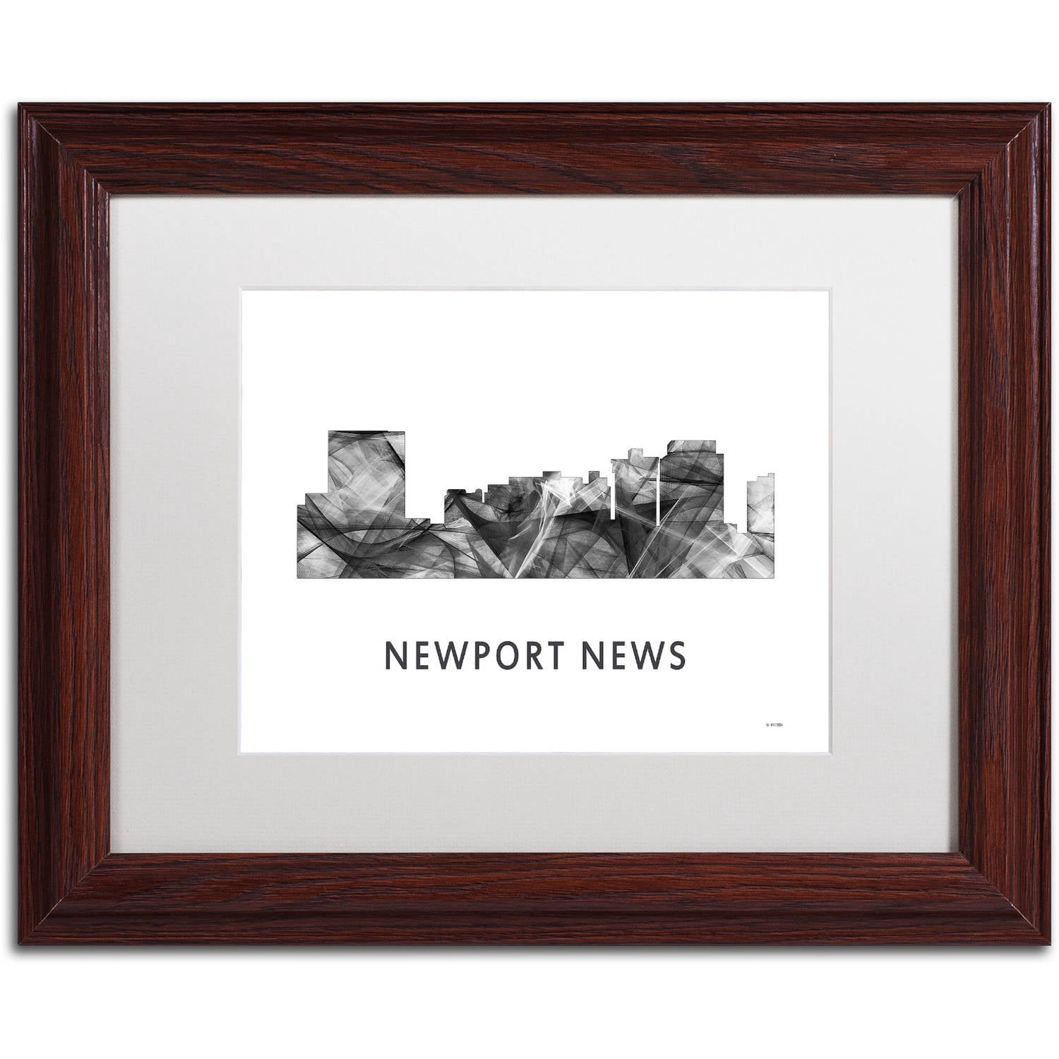 Trademark Fine Art 'Newport News VA Skyline WB-BW' Canvas Art by Marlene Watson, White Matte, Wood Frame
